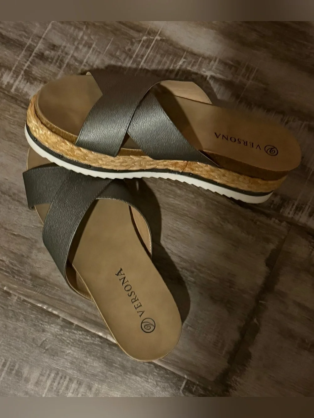 Versona Olive Gray Crisscross Espadrille Wedge Sandals